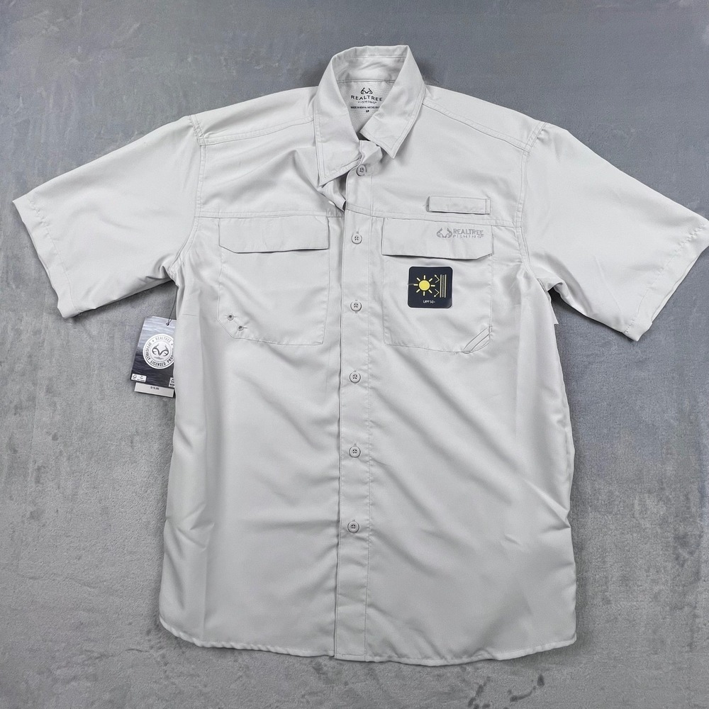 Realtree Fishing Shirt Mens Small Gray Short Sleeve UPF 50+ Ripstop Button Down - Picture 3 of 11